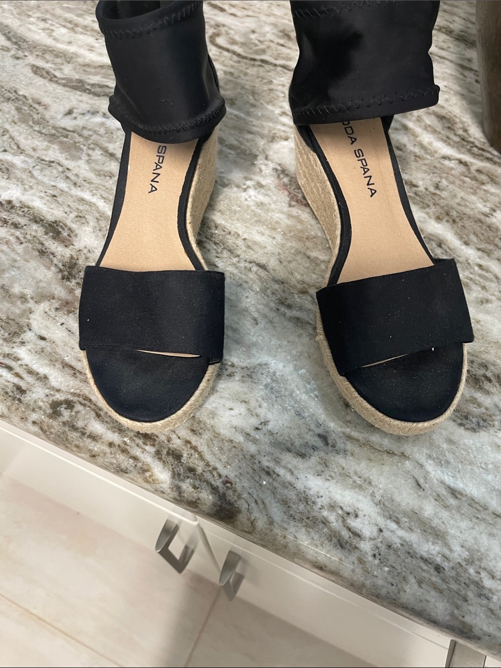 Moda Spana Black Espadrille Wedge Sandals with Ankle Wrap